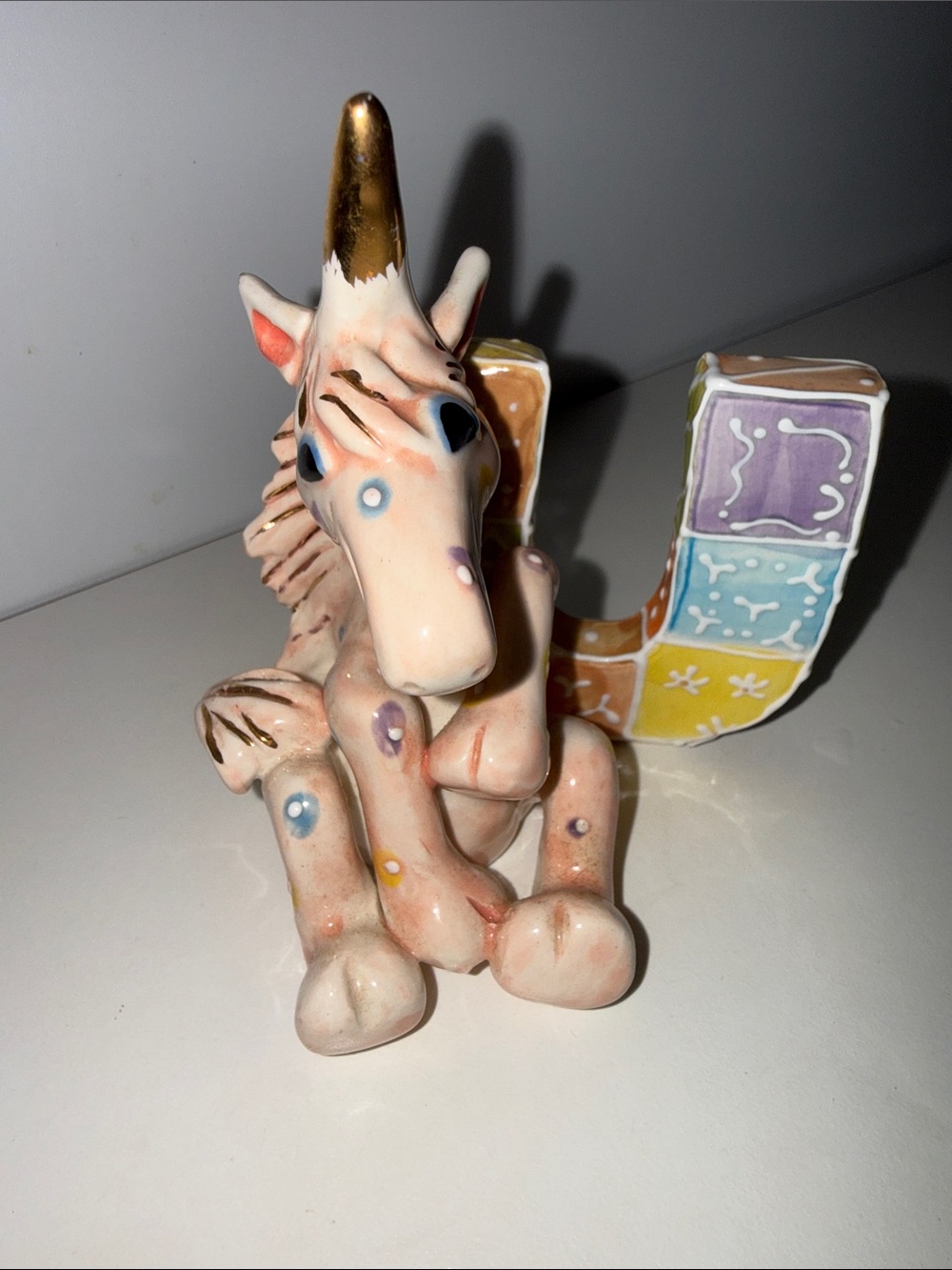 Pastel KoKo Originals Figurine with Gold Horn -“U” is for Unicorn Vintage